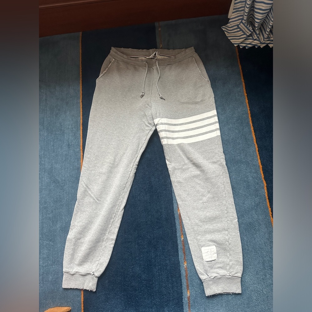 Thom Browne Light Gray Joggers with White Stripes
